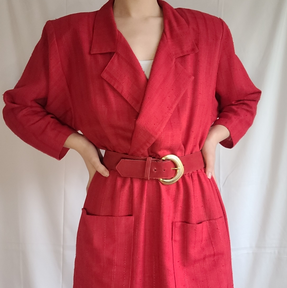 Vintage Red Belted Secretary Midi Dress - Picture 4 of 13